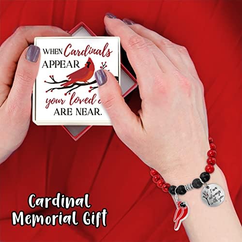 קרדינל חרוזים צמיד זיכרון מתנת סט עם כאשר קרדינלים מופיע האהוב שלך הם ליד כרטיס אדום ציפור קסם חג המולד אהדה תכשיטי שכול משמעותי חג המולד