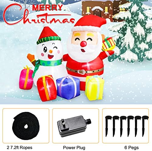 קישוטי חוץ מתנפחים 5ft מתנפחים סנטה קלאוס ואיש שלג עם קופסת מתנה, קישוטים לחצר חג המולד עם נורות LED מובנות לחג המולד לחצר חצר מדשאה