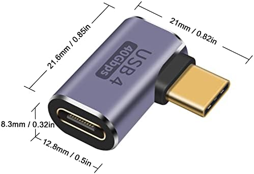 Poyiccot זווית ימנית מתאם USB C עבור כבל USB 4, 40 ג'יגה-ביט לשנייה USB 4 מתאם כבלים, 8K Video Type-C זכר לנקבה מאריך תמיכה 100 וואט טעינה
