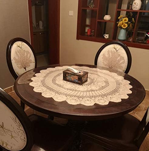 דמאני לבן כותנה לבנה בעבודת יד סרוגה שולחן שולחן שולחן שולחן שולחן, עגול, 35 אינץ '