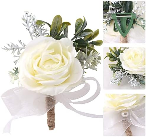 שורש כף היד Wanlian Corsage Rose Boutonniere פרחי חתונה שושבינה פרח לבן פרח לבן למסיבת מקלחת כלה לחתונה, טקס חתונה יום השנה