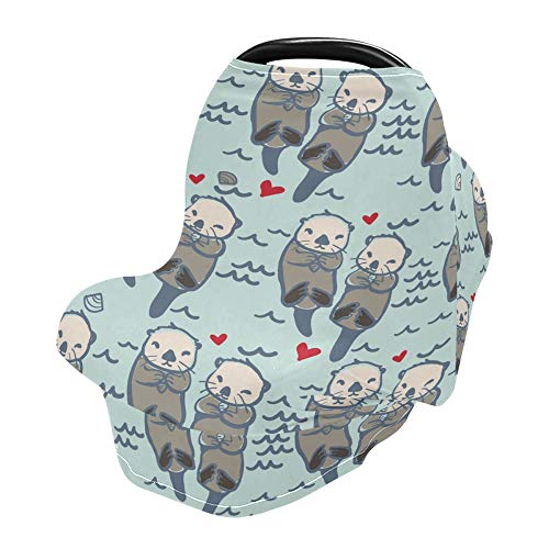 Yyzzh Sea Otter דפוס לב אדום גל אוקיינוס ​​נמתח מכונית מכונית מושב ישיבה לתינוק חופה כיסוי כיסוי הנקה כיסוי נושם