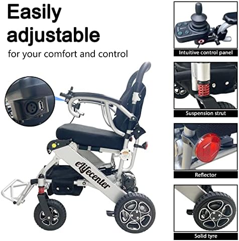 כיסא גלגלים חשמלי מתקפל 200 וואט מנוע כפול, 43 פאונד קל משקל קומפקטי נייד אוויר לשאת ניידות כסאות גלגלים, שתי סוללות תמיכה