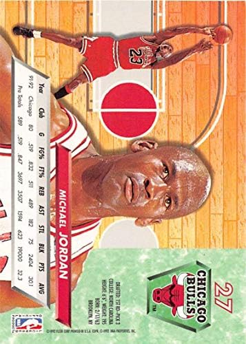 1992-93 כדורסל אולטרה מס '27 מייקל ג'ורדן שיקגו בולס שיקגו בולס רשמי כרטיס מסחר ב- NBA מ- Fleer Corp