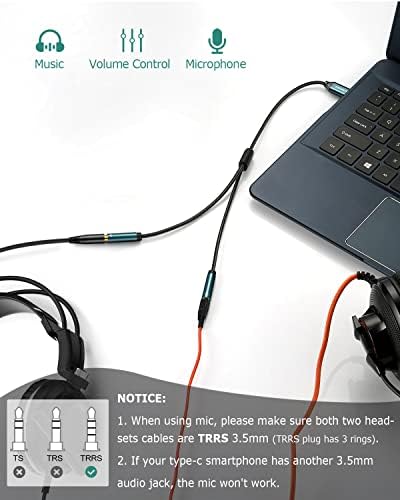 Lokuka USB C עד 3.5 ממ פיצול אוזניות נשי כפול, סוג C ל- AUX TRRS 2-in-1 מתאם שמע עם שבב DAC של HI-RES, לסמארטפון USB-C, מחשב נייד, כרית