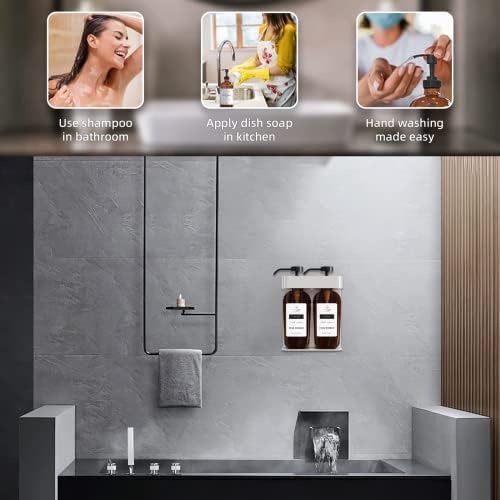 מתקן סבון קיר רכוב, ללא קיר ללא קיר מתקן סבון מקלחת, מתקן סבון אמבטיה עם מחזיק מתכוונן עם 6 תוויות אטומות למים