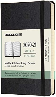 Moleskine 18 חודשים 2020-2021 מתכנן שבועי, כיסוי קשה, כיס שחור