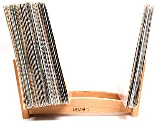 מחזיק ויניל Ruach ותצוגה לרשומות מעץ - טבעי של דובדבן קשיח - מתאים 12 LPs ו- 7 סינגלים