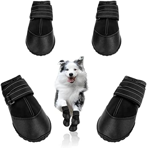 מגפי כלבים של DcoAgt, נעלי כלבים אטומות למים לגור קטן בינוני גדול עם סולית גומי נגד החלקה, נעלי מגן פו רפלקטיביות נושמות לטיולי גשם של