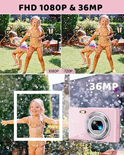 מצלמה דיגיטלית, מצלמת ילדים לקרן 1080 פני 36.0 מגה פיקסלים מצלמת וולוגינג עם זום דיגיטלי פי 16, מסך מסך, מצלמות מיני ניידות קומפקטיות