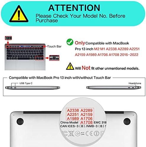 Mosiso תואם ל- MacBook Pro 13 אינץ 'מארז M2 2023, 2022, 2021- A2338 M1 A2251 A2289 A2159 A1989 A1708 A1706, פגזים קשיחים מפלסטיק ומקלדת