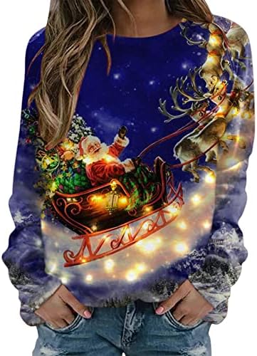 סווטשירטים לחג המולד של Huankd נשים הדפס אופנה מזדמן שרוול ארוך שרוול צוואה סוודר עליון עליון סתיו חמוד