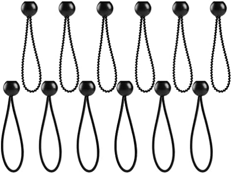 עניבה שחורה של Besportble 12 יחידות כדורי באנג'י שחור כבל באנג'י שחור כבלי באנג'י קילו רצועות רצועות רב -תכליתיות חבל אלסטי לאוהלי קמפינג
