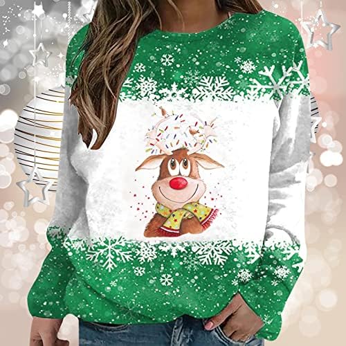 סווטשירט של פתית שלג לחג המולד נשים איילים חמודים חולצת הדפס חג המולד פלוס גודל רגלן שרוול ארוך סוודאות חג מפלגות