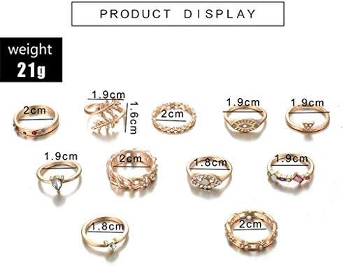 WYTONG 11 PCS סט טבעת לנשים יצירתי טבעות שילוב יהלום פשוט