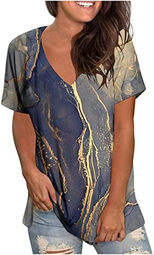 חולצת טשטוס פרחונית לבושה נשים צמרות קיץ מרקם רופף מזדמן טוניקה מודפסת טי טרנדי שרוול קצר V חולצות צוואר