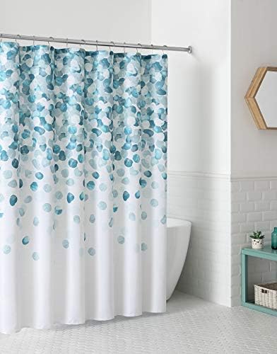Serafina Home Mineral Blue Teal וילון מקלחת בד מודרני לחדר אמבטיה: דפוס התזת מים מפלס של טורקיז, אקווה ולבן