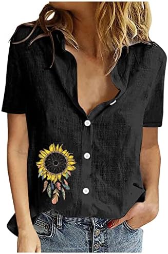 חולצות כפתור למטה לנשים צמרות כותנה צמרות פרח שרוול קצר חולצות נוחות חולצות טייז קיץ מזדמנים