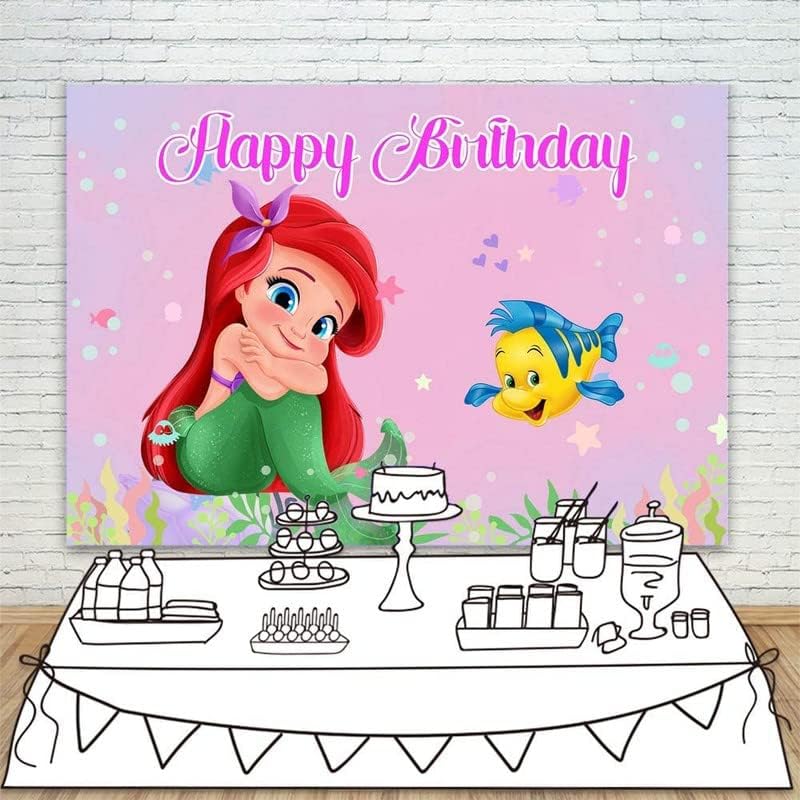 נסיכת אריאל רקע לילדות יום הולדת 5 על 3 רגל ויניל אריאל יום הולדת שמח באנר יום הולדת 1 אריאל בת הים הקטנה תפאורה למסיבת מקלחת לתינוק
