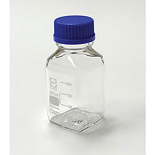 ציוד מדעי יונייטד BMS0250 בקבוק מדיה מרובע בורוסיליקט עם כובע GL45, 250 מל קיבולת