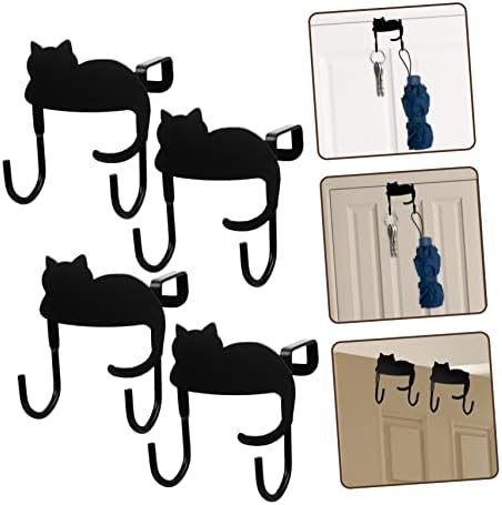 OperitAcx 4 יחידות דלת וו מעל מדף מגבת מתלה מתכת S ווים קולבים דלת שחורה מעיל הרכבה וו וו קיר ווים חתול בצורת וו קיר קולב בגדים