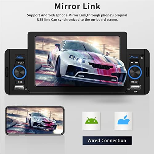 סטריאו לרכב יחיד של DIN Apple Carplay עם Android Auto, 5 אינץ 'HD מסך מגע רדיו רדיו תומך ב- Bluetooth FM רדיו אנדרואיד/iOS קישור מראה/USB/TF/AUX-In,