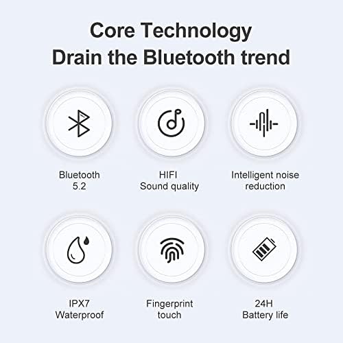 HOSEILI 2023NEW EditionBluetooth אוזניות. Bluetooth 5.2 אוזניות אלחוטיות באוזן ， תצוגת כוח LED IPX7 פס אטום למים מיקרופון מגע בקרת טעינה