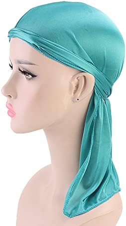 נשים למתוח לעטוף כפת כובע נמתח קומפי ארוך שיער ראש צעיף מתכוונן בציר מוצק צבע טורבן ראש כורכת