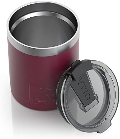 RTIC Lowball כוס עם מכסה הוכחת התזה, 12 גרם, חום, ספל קפה מפלדת אל חלד מבודדת, הוכחת זיעה, שומר על חם וקור ארוך יותר