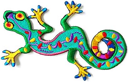 Th Salamander Gecko Lizard Logo ירוק רקום תפור על ברזל על תיקון לתרמילים בגדי ג'ינס וכו '.