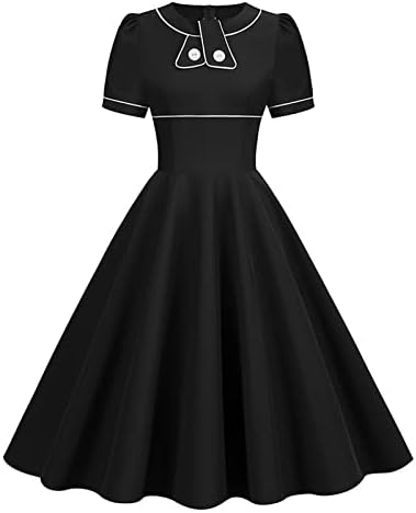 שמלת כפתור לנשים חג קוקטייל שמלת חליפת צווארון אלסטי ודק שמלה עם גדול נדנדה הסטודנטיאלי שמלות