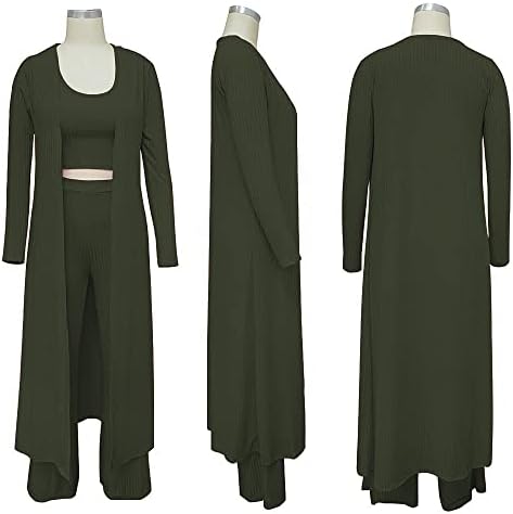 3 חתיכה תלבושות עבור נשים צלעות פתוח קדמי קרדיגן לחפות יבול גופיות ארוך שרוול רחב רגל ארוך צפצף סט