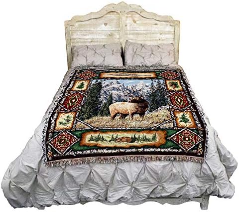 שמיכת אריג כפרי טהור של אולק לודג ' - חיות בר בקתות שטיחי מתנה לזרוק ארוג מכותנה - מיוצר בארצות הברית