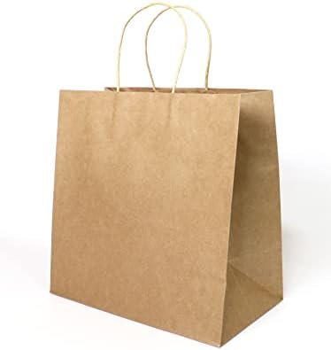 שקית נייר Qbqbag Kraft עם ידית 12x6 7/8 x12 אינץ 'מתנה ， קניות ， 100 יח' ， יום הולדת, מסיבה, קמעונאות ， מכולת ， קניות, מתנות, עסקים, קמעונאות,