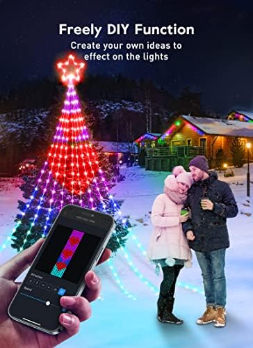 אורות מחרוזת כוכבי חג המולד חיצוניים, חכמת RGB מפל מפל מפלון מיתר אור עם שלט רחוק של אפליקציה, מצבי עשה