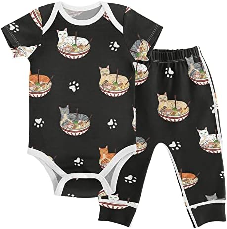 VVFELIXL בגדי תינוקות הגדרת דפוס קריקטורה חמוד בגדי גוף תינוקות מוגדרים יוניסקס מכנסיים לתינוקות שרוול קצר 0-24 חודשים