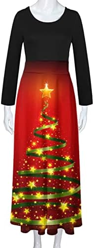 שמלות חג המולד לנשים שרוול ארוך קוקטייל מקסי ארוך שמלה טרנדי 2022 עצי חג המולד מודפס מקסי שמלות