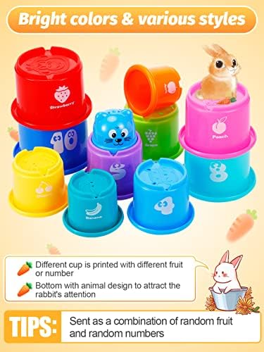 11 יחידות לערום כוסות לארנבות-לשימוש חוזר צבעוני באני צעצועים בגדלים שונים, בטוח פלסטיק קינון צעצועי ארנבים באני קטן חיות מסתור מזון ולשחק