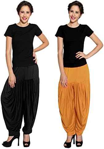 Sharvgun Punjabi's Patiyala Salwar שחור ובז 'חבילה של 2 מכנסי יוגה בגודל גדול מכנסיים ספורט ריקודים
