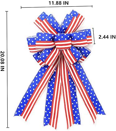 זר קשת פטריוטי גדול 4 ביולי דקור דגל אמריקאי קשת קשת מקורה חיצונית חיצונית של כוכבים לבנים בצבע כחול אדום
