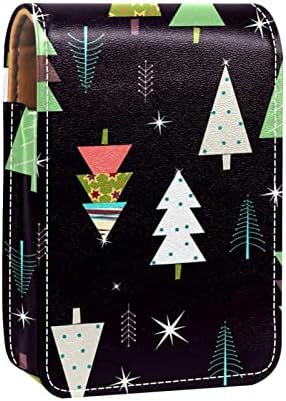נסיעות שפתון ארגונית מקרה, שפתון מקרה נייד איפור תיק עם מראה, צבעוני חג המולד עץ שחור דפוס