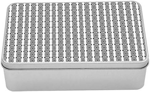 קופסת מתכת מופשטת של אמבסון, מוטיבים גיאומטריים מונוכרום בסגנון גראנג 'בכיוון אנכי, מיכל תיבת פח מלבני רב-תכליתי עם מכסה, 7.2 x 4.7 x