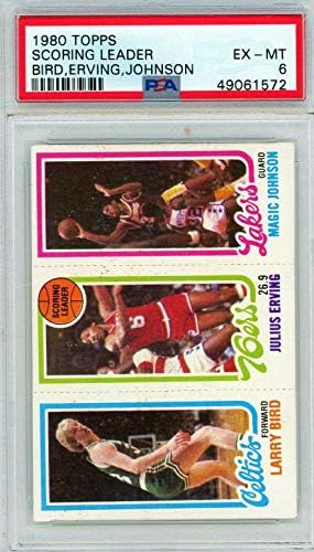 1980 Topps לארי בירד 34 Magic Johnson 139 Julius Erving Rookie PSA 6 P1233 - כדורסל קלפי טירון גלגול