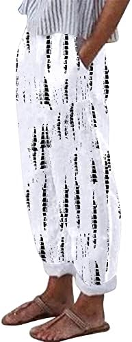 מכנסי פאלאצו רחבים לנשים קושרים צבע כותנה מצע כותנה נמתחים מכנסי חוף קיץ רופפים עם כיסים