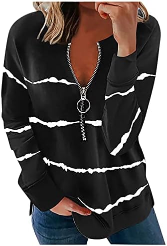 חולצת סתיו של נוקמופו לנשים 2022 אופנה מזדמנת הדפס צוואר עגול הדפס צוואר עגול שרוול ארוך מותניים רוכסן רזה חולצה חולצה