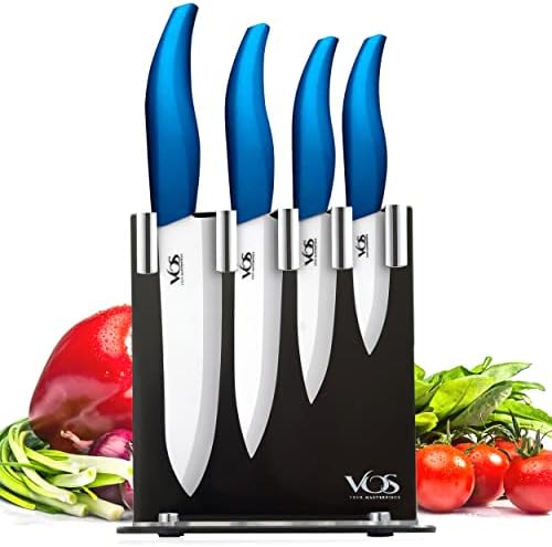 סט סכין קרמיקה של VOS, סכיני קרמיקה שנקבעו למטבח, סכיני מטבח קרמי עם מחזיק, סכין צנח קרמיקה 3 , 4, 5 , 6 אינץ 'כחול