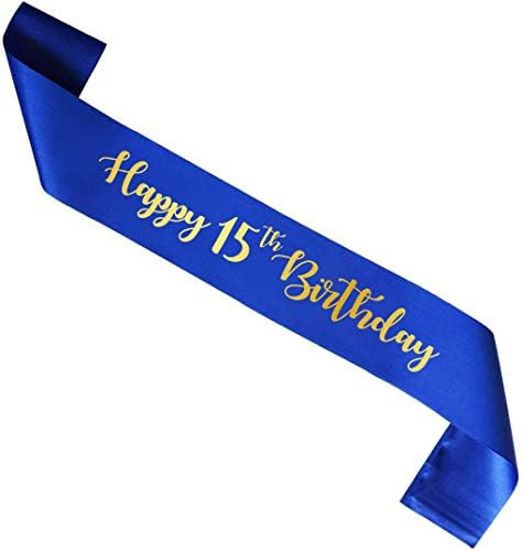 אבנט יום הולדת 15 מאושר שמח, ילדת נייר זהב ילדה 15 שנה מתנה ליום הולדת, אספקת מסיבות, אביזרים