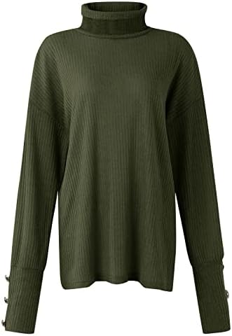 סוודרות כותנה לנשים עליון כפתור סוודר רופף כלפי מעלה שרוול ארוך בצבע אחיד חולצה תחתית סריגה קשמיר
