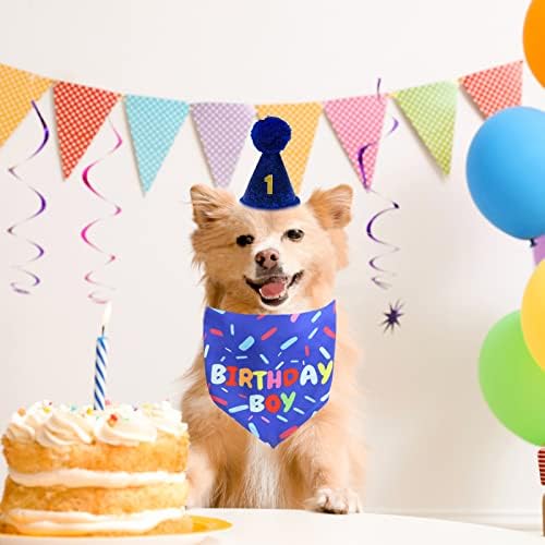 יום הולדת לכלב צעיף בנדנה, כובע יום הולדת לכלבי ילד עם מספר, ציוד למסיבת יום הולדת 1 כלבלב לתלבושות גור כלב בינוני קטן