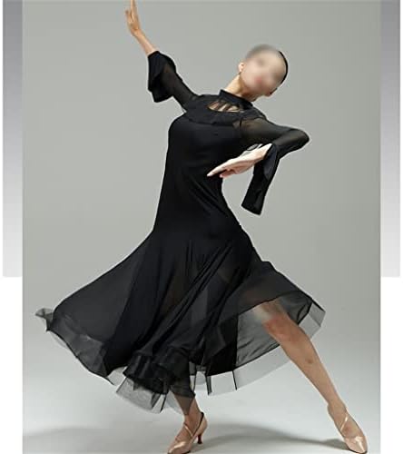 Jkuywx שמלת ריקוד של שרוול ארוך של שרוול ארוך, וולס טנגו שלב ביצועים תלבושות סטנדרטיות חצאית הרחבה אלגנטית
